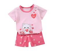 Completo Set 2 Pezzi Unisex Manica Corta Cotone Maglietta Bambini e Ragazzi Carino Anime Divertente Stampa Sport Leggero Ragazza Estate Casual Tops TShirt Solido Camicetta Elegante