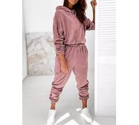 completo set tuta donna maglia pantaloni felpa cappuccio velluto rosa 1 CS017