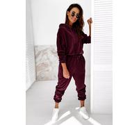 completo set tuta donna maglia pantaloni felpa cappuccio velluto rosso CS017