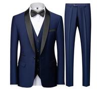 Completo slim da uomo, 3 pezzi, giacca, gilet, pantaloni, un bottone, abito da lavoro, blazer e cappotto, Set da 3 pezzi, blu navy, XL