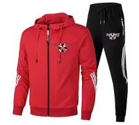 Completo Sportivo 2 Pezzi Uomo, Tuta Completa per Resident, Felpa Cappuccio Autunno Inverno e Pantaloni Jogging in Evil, Giacca Zip a Maniche Lunghe e Pantaloni a Umbrella,Red-3x_l