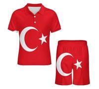 Completo Sportivo Da Uomo Composto Da Polo E Pantaloncini Due Pezzi Con Stampa Bandiera Repubblica Di Turchia Maglietta E Pantaloncini Estivi Traspiranti E Casual Per Palestra Tempo Libero All'Aperto