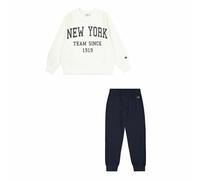 Champion Legacy Script Shop G (405044) -Ultra-Light Soft Compact Powerblend Fleece Crewneck & Rib Cuffs Tuta Sportiva, Marshmallow/Blu Marino (STR/NNY), 15-16 Anni Bambina