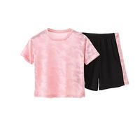 Completo sportivo per bambini, ragazzi e ragazze, ad asciugatura rapida, 2 pezzi, con top da corsa e pantaloncini, tuta sportiva attiva in rete, set estivo comodo e traspirante (rosso, 4-5 anni)