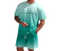 Completo Sportivo Uomo, Tute Estive Uomo 2 Pezzi Tuta T Shirt a Manica Corta E Pantaloncino Tasche Coulisse Set Completino Loose Fit Traspiranti Leggeri per Allenamento Fitness