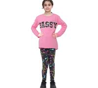 Completo T-Shirt E Leggings Sassy Rosa Per Bambine Con Maniche Lunghe