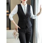 Completo Tailleur Donna Nero Scuro Slim Gilet Pantaloni Elegante W9036