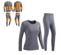 Completo Termico da Donna, Completo Intimo Termico riscaldato Intelligente Tramite USB con 28 Zone di Riscaldamento, Biancheria Intima Termica riscaldata e Pantaloni,Grigio,XL