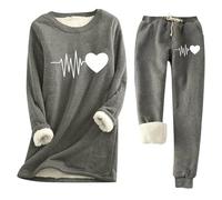 Completo Termico Donna Invernale con Top e Pantaloni in Pile Stampa per Freddo Caldo e Morbido per Base Layer o Casual Accogliente Comfort Ottimale