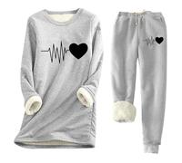 Completo Termico Donna Invernale con Top e Pantaloni in Pile Stampa per Freddo Caldo e Morbido per Base Layer o Casual Accogliente Comfort Ottimale