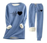Completo Termico Donna Invernale con Top e Pantaloni in Pile Stampa per Freddo Caldo e Morbido per Base Layer o Casual Accogliente Comfort Ottimale