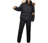 Completo Tuta da Sci Donna Abbigliamento da sci in tinta unita autunno e inverno da donna Sport alla moda all' Set di due pezzi a prova di caldo e freddo addensato (Black, L)
