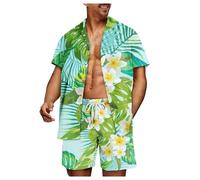 Completo Tuta Uomo - Island: Completo di Camicia e Pantaloncini con Stampa Tropicale da Uomo Rilassati con Stile Ideale per catturare Lo Stile di Vita dell' (Light Green L)