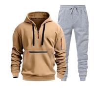 Completo Tuta Uomo - Set di Felpe con Cappuccio dal Design alla Moda in Due Pezzi Autunnali da Uomo Set di Felpe con Cappuccio e Pantaloni Casual Grigio Chiaro (Khaki M)