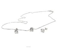 completo tutto Argento 925 collana griffe 7mm con orecchini punto luce zirconi