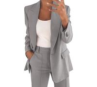 Completo Ufficio Tailleur BIazer Donna Elegante Taglie Forti per Cerimonie e Ufficio Ideale per Lavoro e Occasioni Estive 1 Pezzo con Maniche Lunghe in Tinta Unita per Estive e (A01-Grey, M)