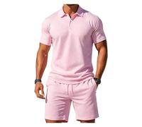 Completo Uomo 2 Pezzi Polo Short Rosa Testurizzato Casual Estate