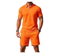 Completo Uomo 2 Pezzi Polo Short Rosa Testurizzato Casual Estate