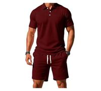 Completo Uomo 2 Pezzi Polo Short Rosa Testurizzato Casual Estate