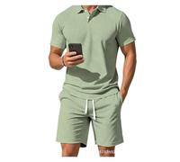 Completo Uomo 2 Pezzi Polo Short Rosa Testurizzato Casual Estate