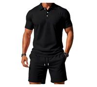 Completo Uomo 2 Pezzi Polo Short Rosa Testurizzato Casual Estate