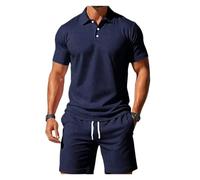 Completo Uomo 2 Pezzi Polo Short Rosa Testurizzato Casual Estate