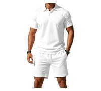 Completo Uomo 2 Pezzi Polo Short Rosa Testurizzato Casual Estate