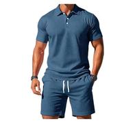 Completo Uomo 2 Pezzi Polo Short Rosa Testurizzato Casual Estate