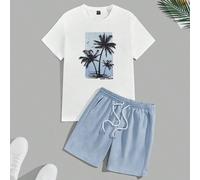 Completo uomo con t-shirt a stampa tropicale e pantaloncini con coulisse in vita, ideale per le vacanze, outfit comodo L,M,S,XL,XS,XXL,XXS,XXXL,XXXXLLettere,TropicaleTessuto in maglia,Tessuto intrecci