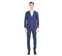 Completo Uomo Elegante Blu Fantasia Rigata Slim Fit Doppiopetto Gessato con Giacca e Pantalone Abito Cerimonia Casual per Matrimonio, Evento o Ufficio (IT, Numero, 52, Regular, Regular, Blu)