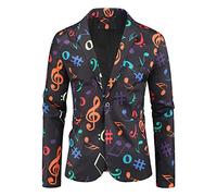 Completo Uomo Primavera Autunno Giovanile Tendenza Moda Nota Musicale Stampa Uomo Cappotto Base vestibilità Slim Bavero Cardigan Moderno Urbano Musica Festival Uomo Giacca A-01 4XL