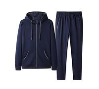 Completo Uomo Sportivo 2 Pezzi Taglie Forti Tuta Sportiva da Jogging Felpa Maniche Lunghe con Cappuccio e Cerniera+Pantaloni Sportivi Tuta da Ginnastica Full Zip Abbigliamento Sportivo Blu A1 7XL