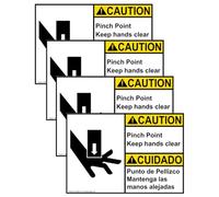 ComplianceSigns.com ATTENZIONE Pinch Point Keep Hands Clear ANSI Etichetta di sicurezza bilingue Decalcomanie 5x8,9 cm, confezione da 4 Vinile per macchinari