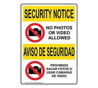 ComplianceSigns.com AVVISO DI SICUREZZA Nessuna foto o video consentito OSHA etichetta bilingue decalcomania con simbolo, 25,4 x 17,8 cm, vinile per cantiere