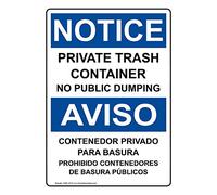 ComplianceSigns.com Avviso Private Trash Container No Public Dumping Bilingue OSHA Etichetta Di Sicurezza Decal, 10x7 pollici Vinile