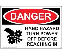 ComplianceSigns.com Danger Hand Hazard Spegnere prima di raggiungere OSHA Etichetta di Sicurezza Decalcomania 12,7 x 8,5 cm, Vinile Confezione da 4