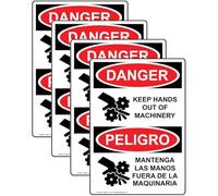 ComplianceSigns. com Danger Keep Hands Out of Machinery - Mantenga Las Manos Fuera De La Maquinaria OSHA Etichetta Decalcomania di sicurezza, 12,7 x 8,9 cm, vinile, confezione da 4