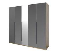 Composad | Armadio 5 Ante Battenti della Linea SPOSAMI con Anta a Specchio, Armadio Grande Guardaroba Camera, (LxAxP): 229,8x222,6x63,3 cm, Rovere Mielato e Grigio Titanio Laccato