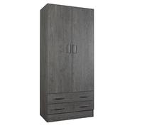 COMPOSAD | Armadio della Linea FACILE con 2 Ante e 2 Cassetti, Armadio con Ante, Camera da Letto, (LxAxP) 81,90x184,40x46,30 cm, Colore Grigio Cemento, Made in Italy