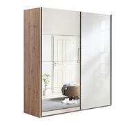 Composad | Armadio della Linea SYSTEMA, a 2 Ante Scorrevoli, Armadio Ante a Specchio, (LxAxP) 200x223x67 cm, Colore Rovere Oak Mielato e Bianco laccato, Made in Italy