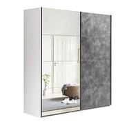 Composad | Armadio della Linea SYSTEMA, Armadio a 2 Ante Scorrevoli con Ante a Specchio, Camera da letto, (LxAxP) 200x223x67 cm, Colore Bianco e Grigio Tadao, Made in Italy