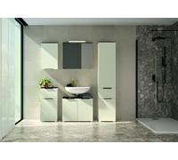 Composad | Bagno Completo della Linea Promessa con Specchiera LED, Set di 5 Mobili, 1 Base Lavabo, 1 Colonna 1 Pensile, 1 Specchiera con LED, Grigio Cashmere Topmatt e Marmo Blunt