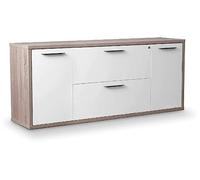Composad | Base Multiuso con 2 Ante e 2 Cassetti con Serratura, Mobile Archivio, Portadocumenti, Ufficio, Soggiorno, (LxAxP) 180x74,3x45 cm, Bianco Laccato e Rovere Sonoma, Made in Italy