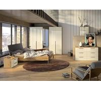 Composad | Camera da Letto Completa 6 Mobili Linea Sposami con 1 Letto King Size, 1 Armadio 5 Ante con Specchio, 2 Comodini e 2 Cassettiere, Rovere Mielato e Grigio Cashmere Laccato, Made In Italy