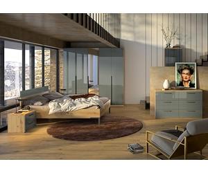 Composad | Camera da Letto Completa Linea Sposami, Set di 6 Mobili con 1 Letto King Size, 1 Armadio 5 Ante con Specchio, 2 Comodini e 2 Cassettiere, Rovere Mielato e Grigio Titanio, Made In Italy