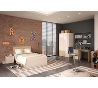 Composad | Cameretta Completa della Linea MACCHIATO TEEN, Set di 4 Mobili, Camera con Letto con Cassettone, Armadio, Scrivania, Comodino, Grigio Cashmere e Rovere Chiaro, Made In Italy