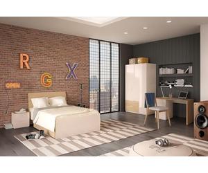 Composad | Cameretta Completa della Linea MACCHIATO TEEN, Set di 4 Mobili, Camera con Letto con Cassettone, Armadio, Scrivania, Comodino, Grigio Cashmere e Rovere Chiaro, Made In Italy