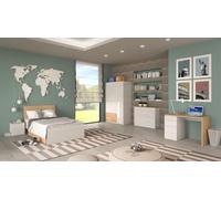Composad | Cameretta Completa della Linea MACCHIATO TEEN, Set di 6 Mobili Camera con Letto con Cassettone Armadio, Scrivania, Comodino, Base Multiuso, Grigio Cashmere e Rovere Chiaro, Made In Italy