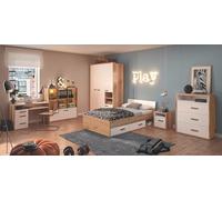 Composad | Cameretta Completa della Linea MiPiace, Set 7 Mobili con Letto Queen Size,1 Armadio, 1 Scrivania, 1 Cassettiera, 1 Libreria e 1 Comodino, Rovere Mielato e Grigio Cashmere, Made In Italy