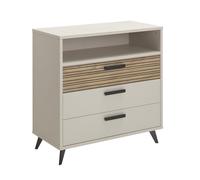 Composad | Cassettiera della Linea BRAVO con 3 Cassetti e 1 Vano Aperto, Cassettiera Per Cameretta Bambini, Moderna, (LxAxP): 91,2x94,8x44,7 cm, Grigio Cashmere Topmatt e Strippedwood